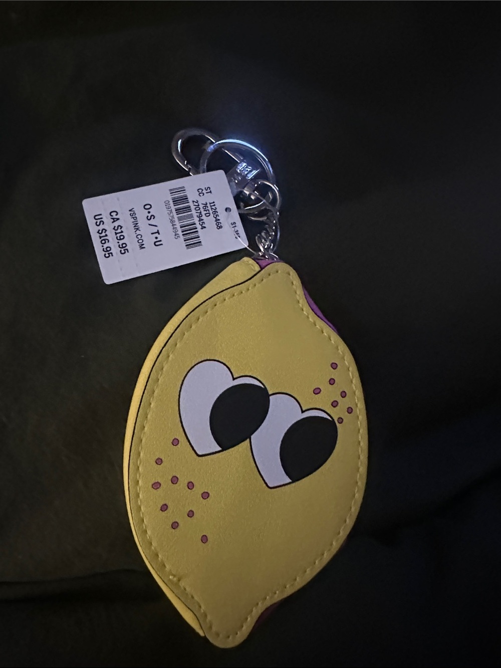 Victoria's Secret Yellow Lemon Keychain Coin Pouch with Heart Eyes